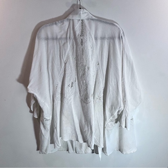 FREE PEOPLE Sz XS Intimately Free Line Eyelet Lace Cotton Open Front Kimono - Picture 8 of 12